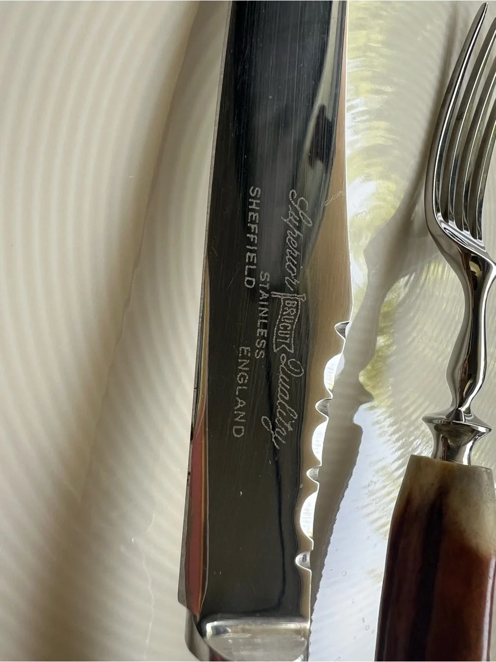 Unused Vintage BRUCUT Sheffield England Stag Handle Steak Knives & Forks⁠